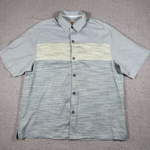 Tommy Bahama Silk Shirt Mens Large Blue Striped Hawaii Short‎ Sleeve Beach Dad